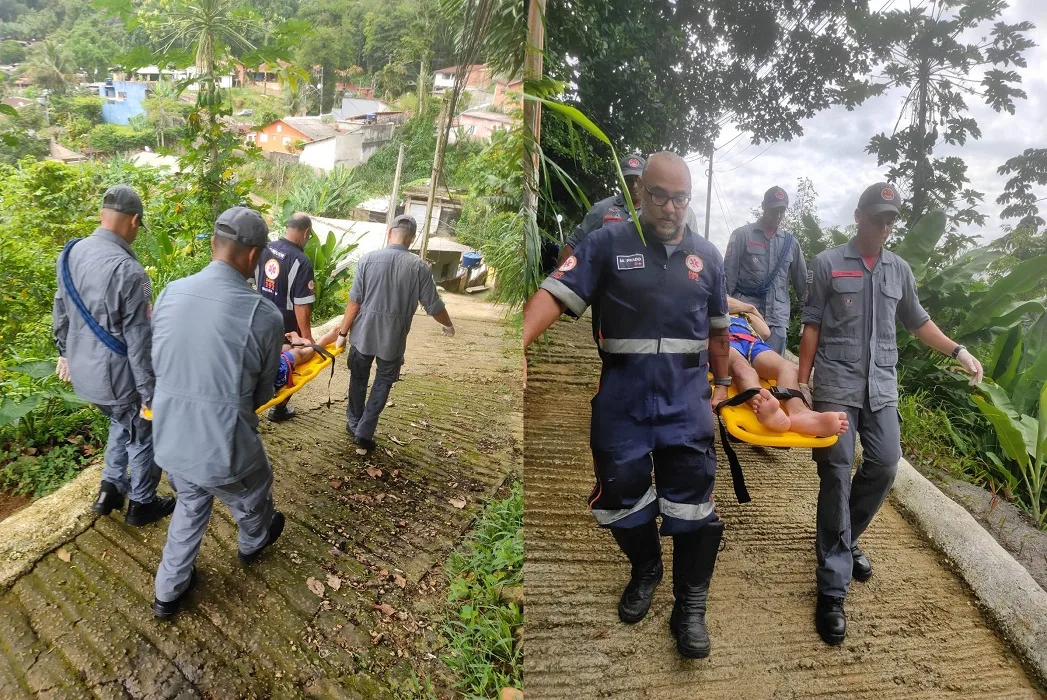 Bombeiros resgatam paciente em área de difícil acesso em Ubatuba